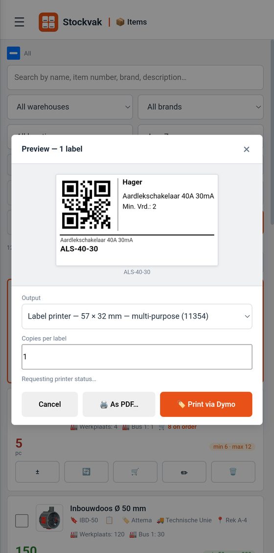 Print preview of a label with QR code